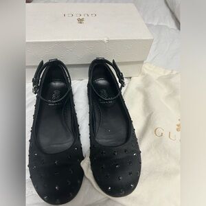 Gucci Girls black studded ballet flats